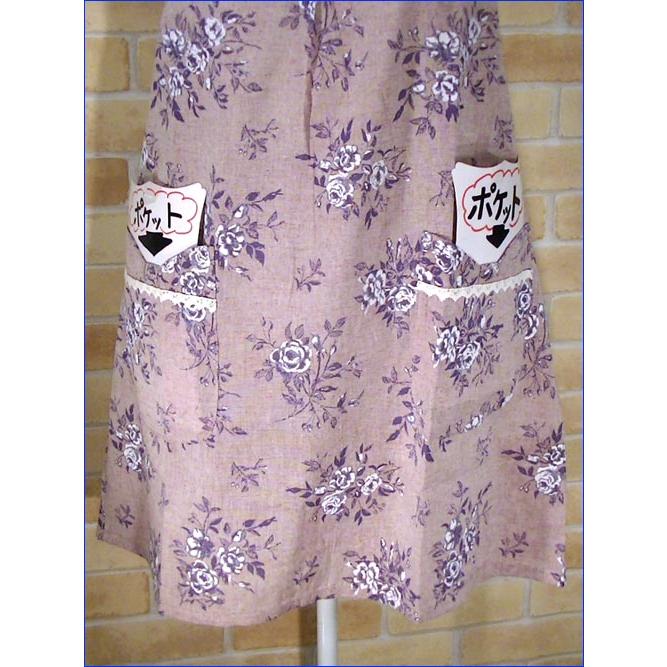 ローズ柄 エプロン　上下紐結び エプロン レース付きポケット・ピンク 2315-33　プレゼント ギフト | kusuguru | 03