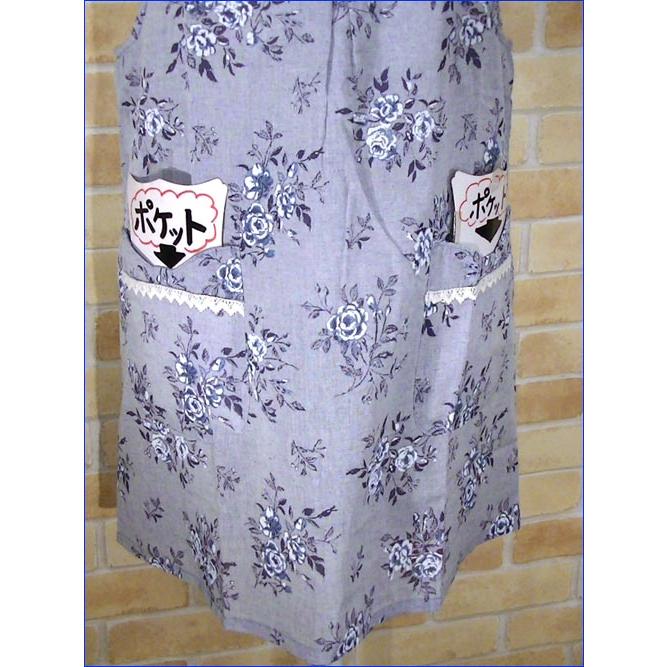 ローズ柄 エプロン　上下紐結び エプロン ポケットはレース付き・ブルー 2315-34　プレゼント ギフト | kusuguru | 03