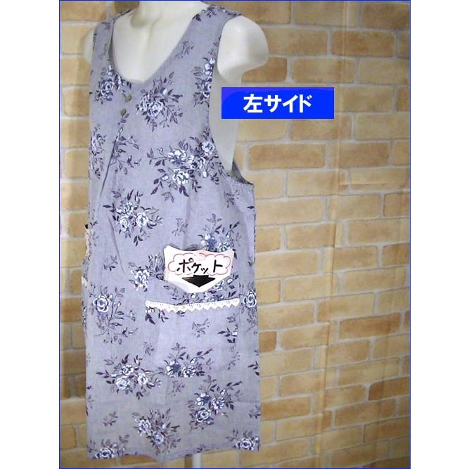 ローズ柄 エプロン　上下紐結び エプロン ポケットはレース付き・ブルー 2315-34　プレゼント ギフト | kusuguru | 04