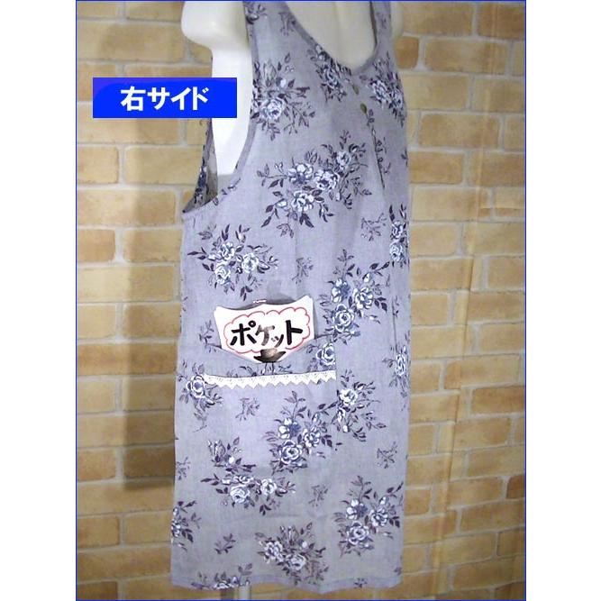 ローズ柄 エプロン　上下紐結び エプロン ポケットはレース付き・ブルー 2315-34　プレゼント ギフト | kusuguru | 06