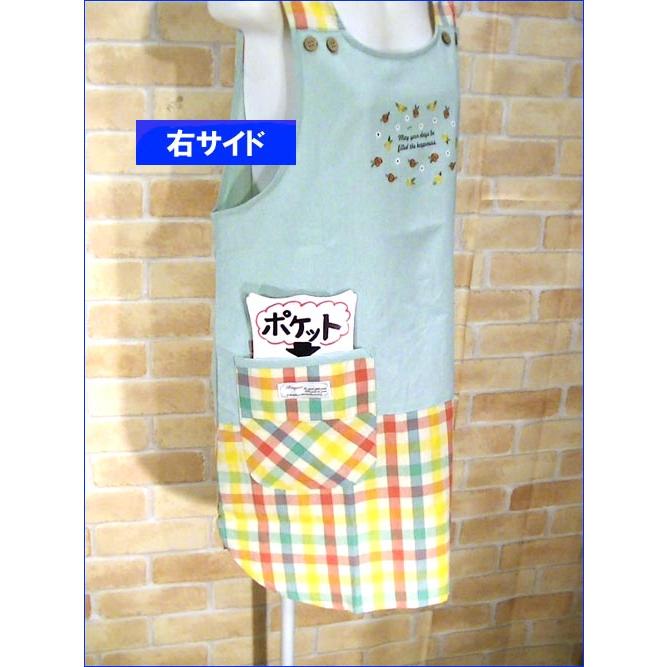 エプロン チェック柄　ボタン＆紐結び バラ＆マーガレット ポケット付き 2415-30　母の日 プレゼント ギフト 贈り物 お祝い | kusuguru | 04