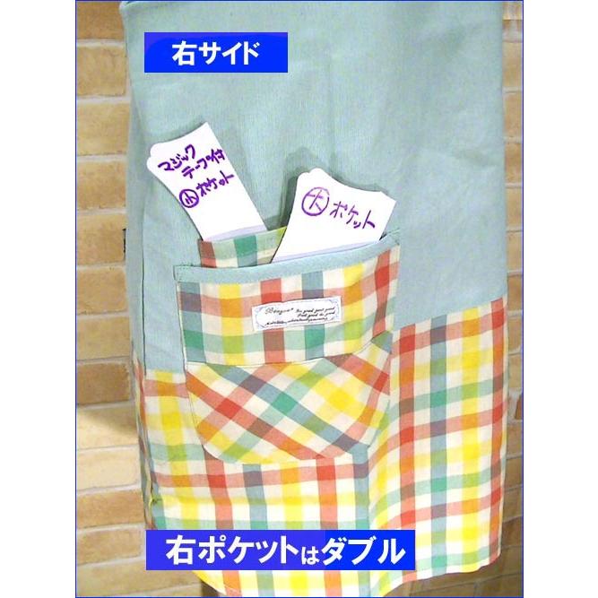 エプロン チェック柄　ボタン＆紐結び バラ＆マーガレット ポケット付き 2415-30　母の日 プレゼント ギフト 贈り物 お祝い | kusuguru | 05