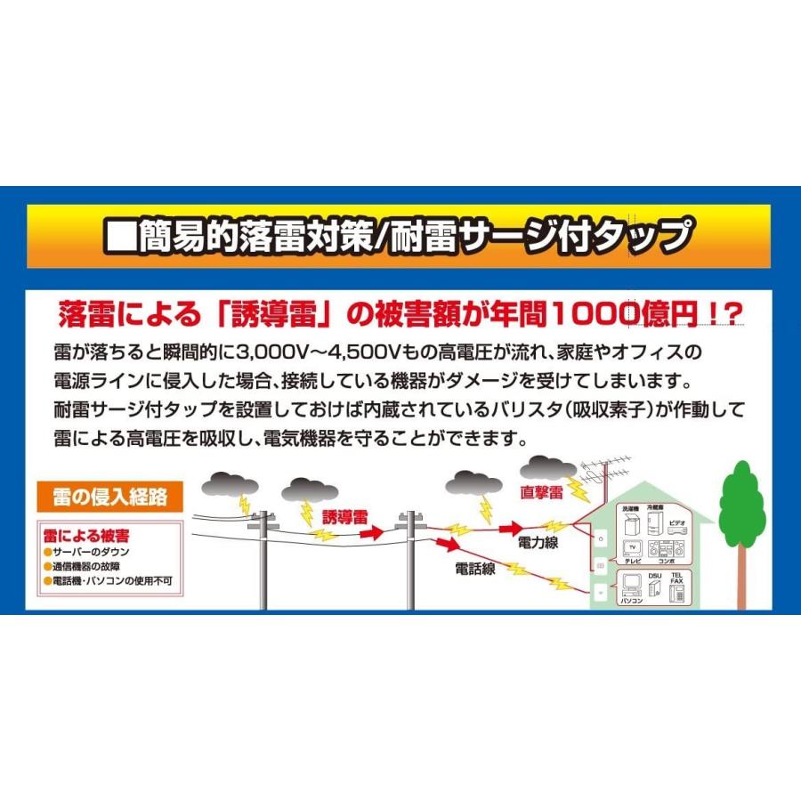 ELPA エルパ 耐雷サージ機能付フロントタップ 3個口 A-350SB(W)｜tkhc｜04