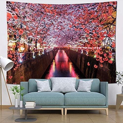 完売 空に舞い踊る桜 川沿いの観光 風景 おしゃれ タペストリー Emoi 壁飾り ピクニック 布ポスター 模様替え 目隠し 窓カーテン インテリア 和風 テーブルクロス Www We Job Com