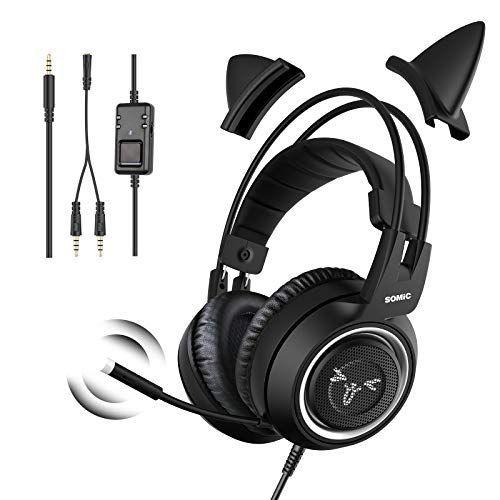 Somic G951s Black ゲーミングヘッドセット 猫耳ヘッドホン 高音質 3 5ｍｍ マイク付き 有線