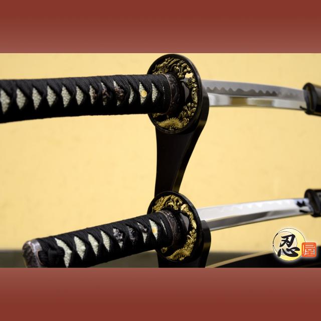 模造刀 黒呂鞘 大刀 小刀セット kuroro クリーニングクロス付セット