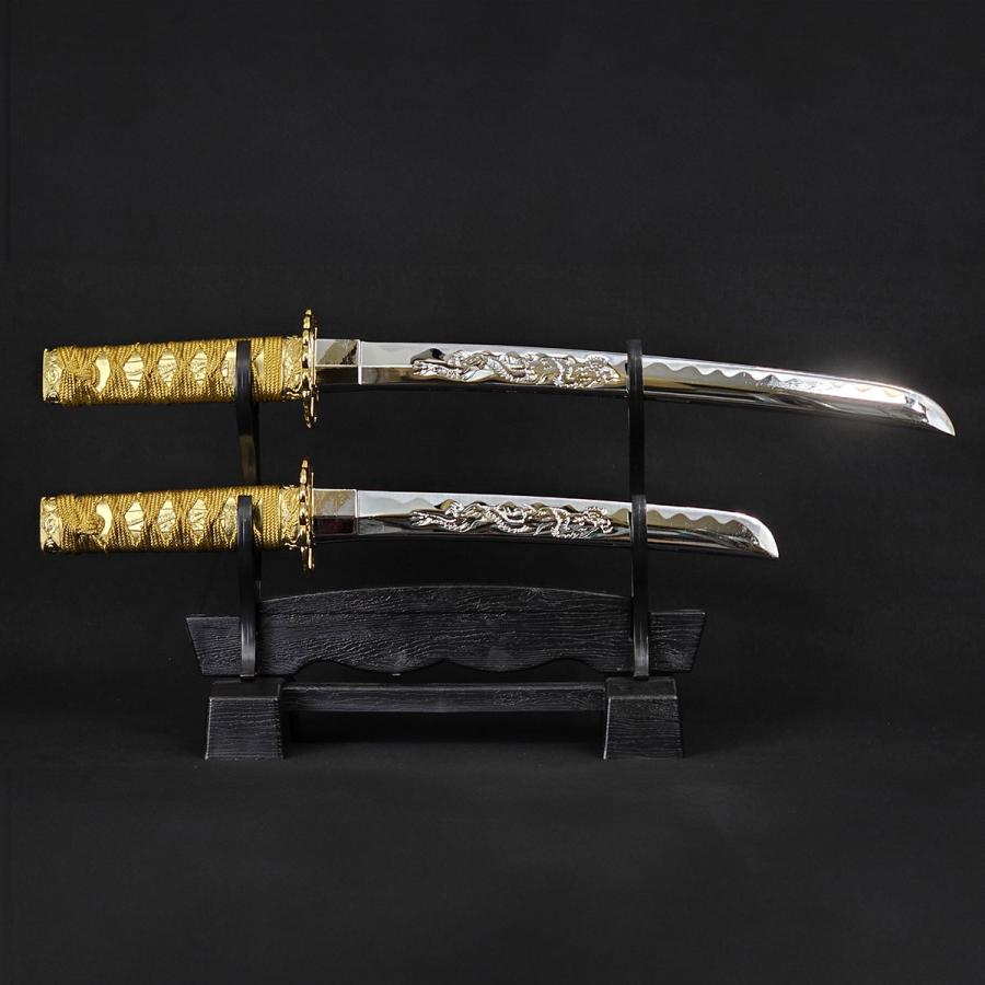 模造刀 ミニミニ竜3点セット 彫金 金 刀掛台付 刀身竜彫 クリーニング