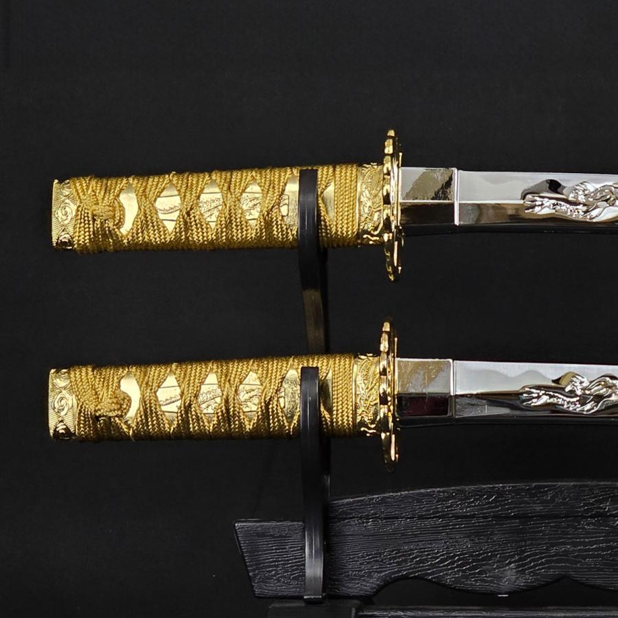 模造刀 ミニミニ竜3点セット 彫金 金 刀掛台付 刀身竜彫 クリーニング