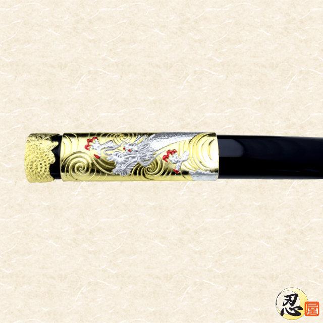 模造刀 短刀 龍鶴亀 彫金 竜刀身 クリーニングクロス付セット 国産 コスプレ_3