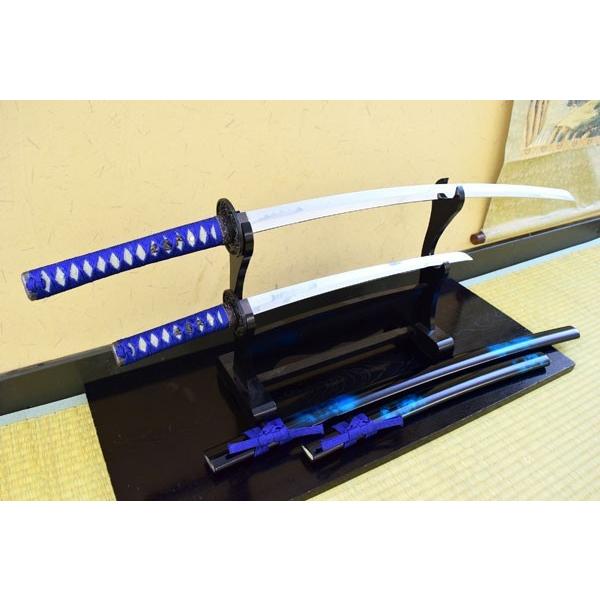 模造刀 マーブル青 大刀 小刀セット Blue Marble クリーニングクロス付