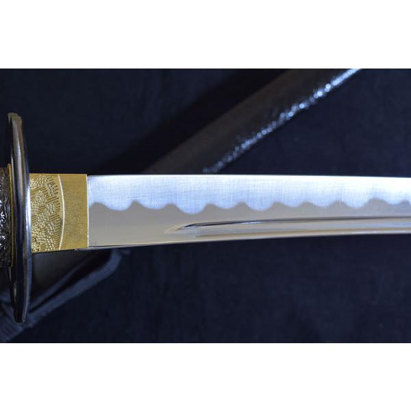 高級居合刀 宮本武蔵拵え(刀袋付)濃緑柄 海鼠透し鍔 黒呂鞘 模造刀