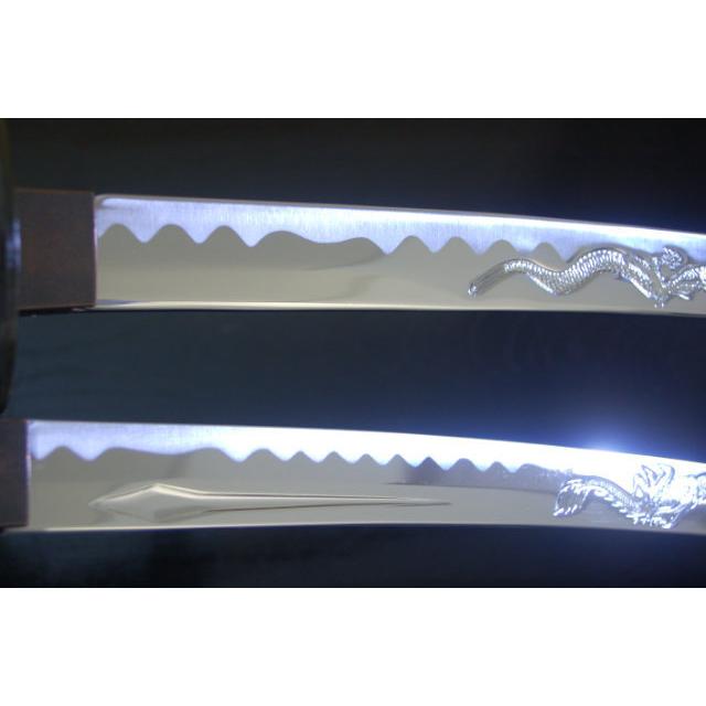 模造刀 彫金 竜金 大刀 小刀セット 刀身竜彫 クリーニングクロス付