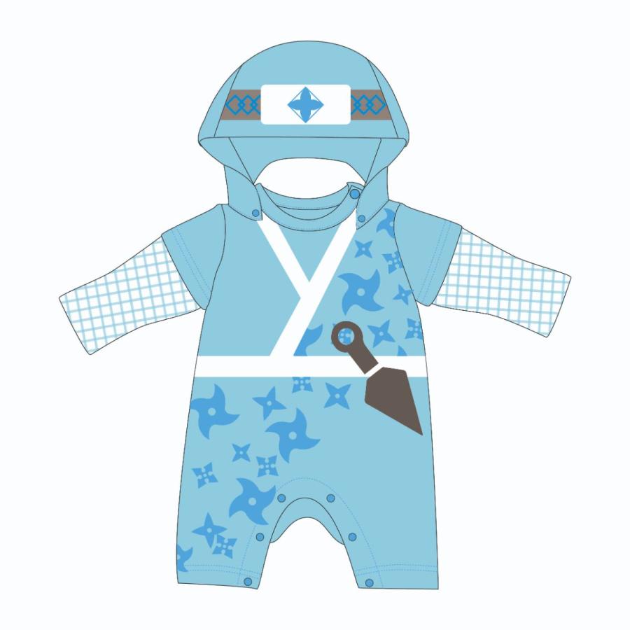 忍者ロンパース取り外し可能フード付きベビー服 赤ちゃん 黒 水色