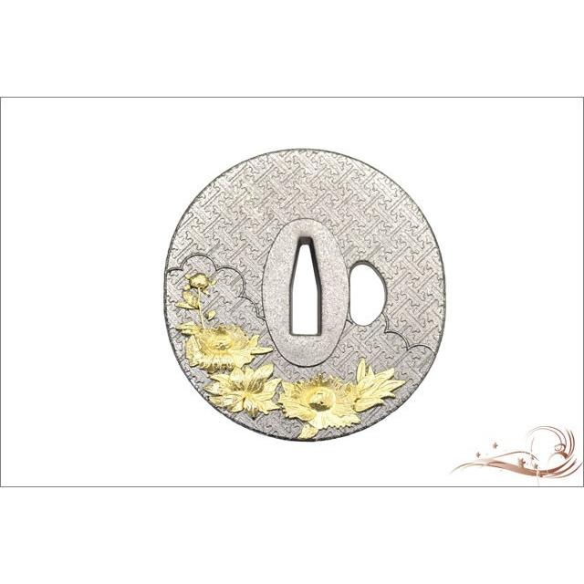 鍔　日本刀　金象嵌　獅子　牡丹　菊　銅鍔　時代物 鍔 刀装具 獅子牡丹鍔金入り 坂本龍馬 海援隊 装飾品 コレクション