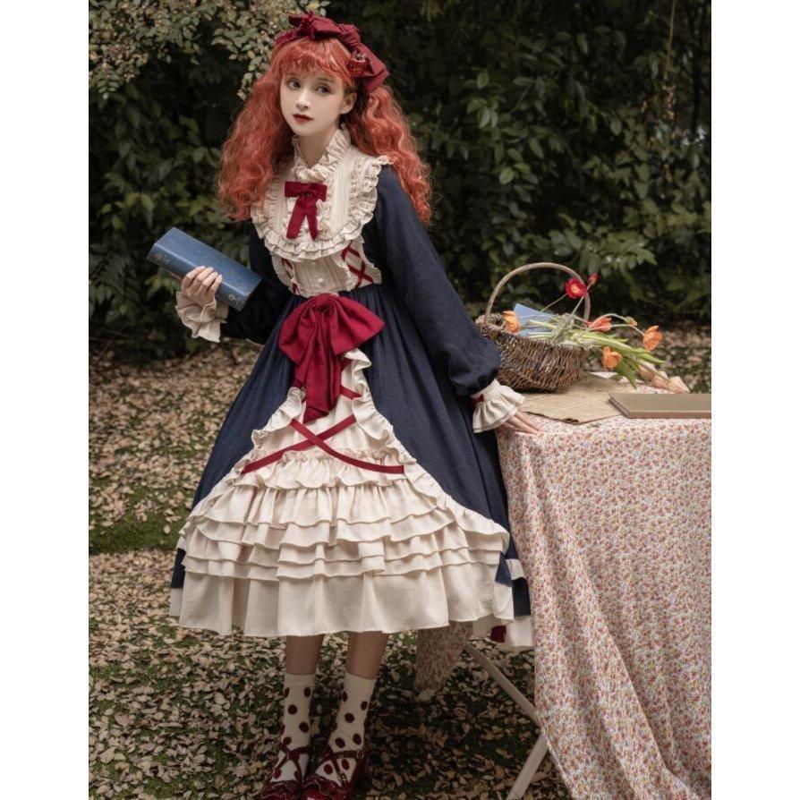 値下げ】ワンピース ロリータドレス 長袖 ミモレ丈 ゴスロリ