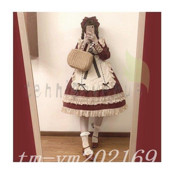超爆安 ロリータ風 膝丈スカー エプロン 蝶結び付き レース フリル襟 セットアップ 少女 レディース Lolitaワンピース 夢かわいい 学園祭 茶会 通勤 通学 ワンピース タイプ ワンピース レッド エプロン Readingtherapycenter Com