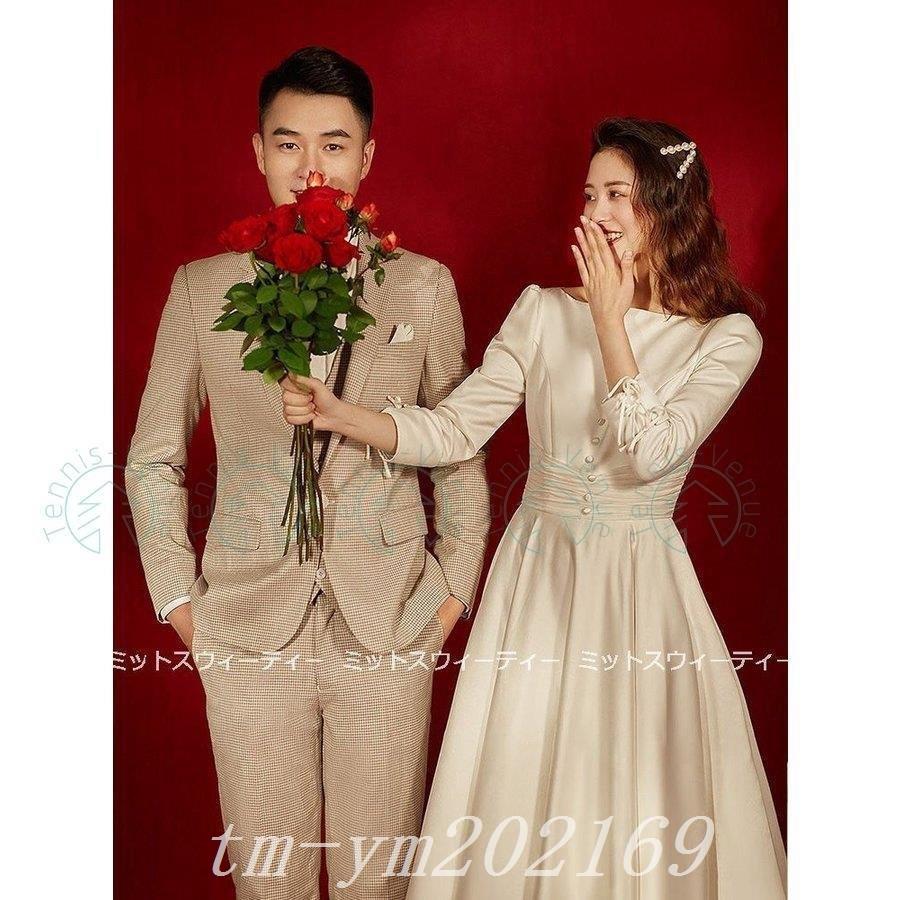 最終値下げ ウエディングドレス 長袖ドレス 二次会 ウェディングドレス Aラインドレス 花嫁 結婚式 ブライダル 披露宴 ロングドレス 秋冬 エレガント 大人 小柄な花嫁に Aライン サイズ Xxl