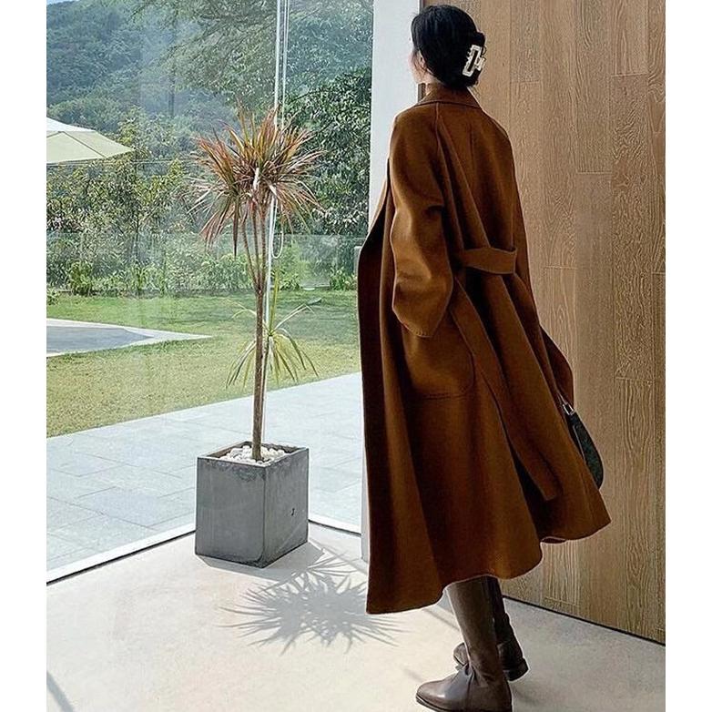 大きいサイズ【vintage】ウール100% マキシ丈チェスターコート 茶 XL 大きいサイズ【vintage】ウール100% マキシ丈チェスターコート 茶 XL
