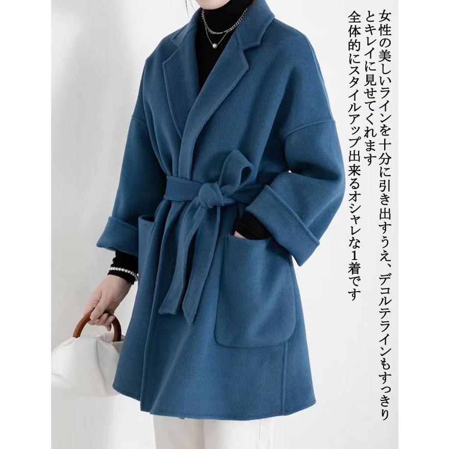 【ウール100％】ウール コート レディース ロングコート アウター ダブルフェイス チェスターコート ウエストベルト シンプル ベーシック きれいめ カジュアル_6