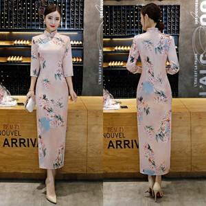 チャイナドレス ロング丈 長袖 ワンピース 中華服 チャイナ服 プリント オシャレ 上品 優雅 秋服 冬服 新作 tman 送料無料