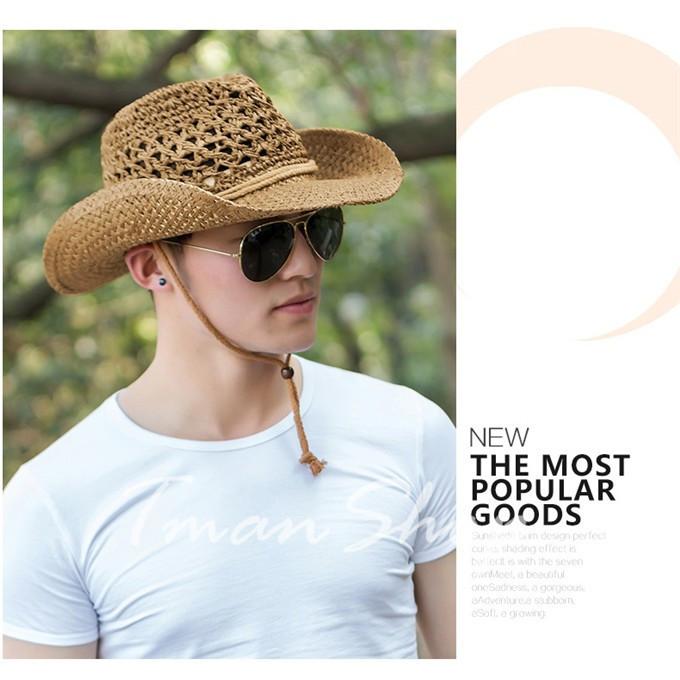 麦わら帽子 ハット メンズ レディース テンガロンハット カウボーイハット ビーチ リゾート風 あご紐付 メッシュ つば広 日よけ 通気性 春夏 新作 |  | 02
