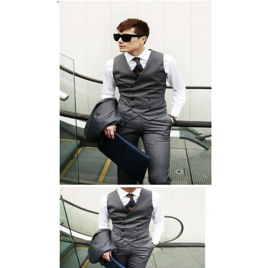 ベスト ジレベスト ダブルボタンバックベルト付きメンズ メンズスーツ