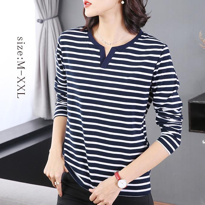 Tシャツ レディースtシャツ 長袖 Tシャツ カットソー Vネック ボーダー柄 カジュアル レディース トップス ストレッチ R01t121 Tman 通販 Yahoo ショッピング