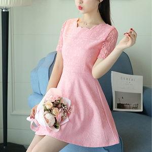 レースワンピース レディース チュニック ワンピ ミニ丈 着痩せ 半袖 細身 Aライン お洒落 レース 結婚式  夏 夏物 新作 tman 送料無料 |  | 02