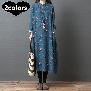 ワンピース 秋ワンピース レディース リネンワンピース Aライン 長袖 ロング丈 立ち襟 花柄 大きいサイズ 体型カバー おしゃれ 綿麻 秋 秋物 新作 送料無料 R02wp03 Tman 通販 Yahoo ショッピング