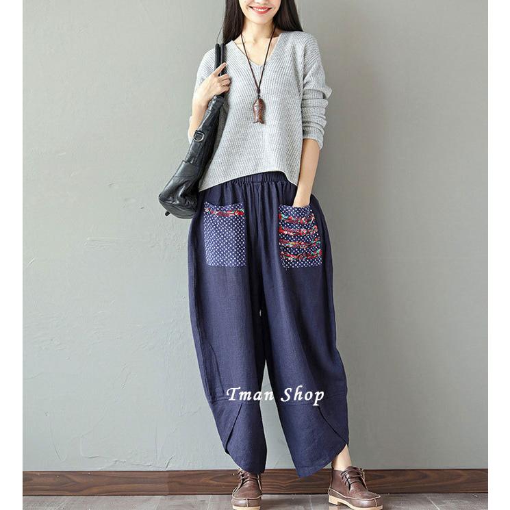 綿麻パンツ テーパードパンツ レディース エスニック柄切り替え サルエル パンツ ゆるパンツ イージーパンツ ウエストゴム カジュアル 大きサイズ 体型カバー |  | 02