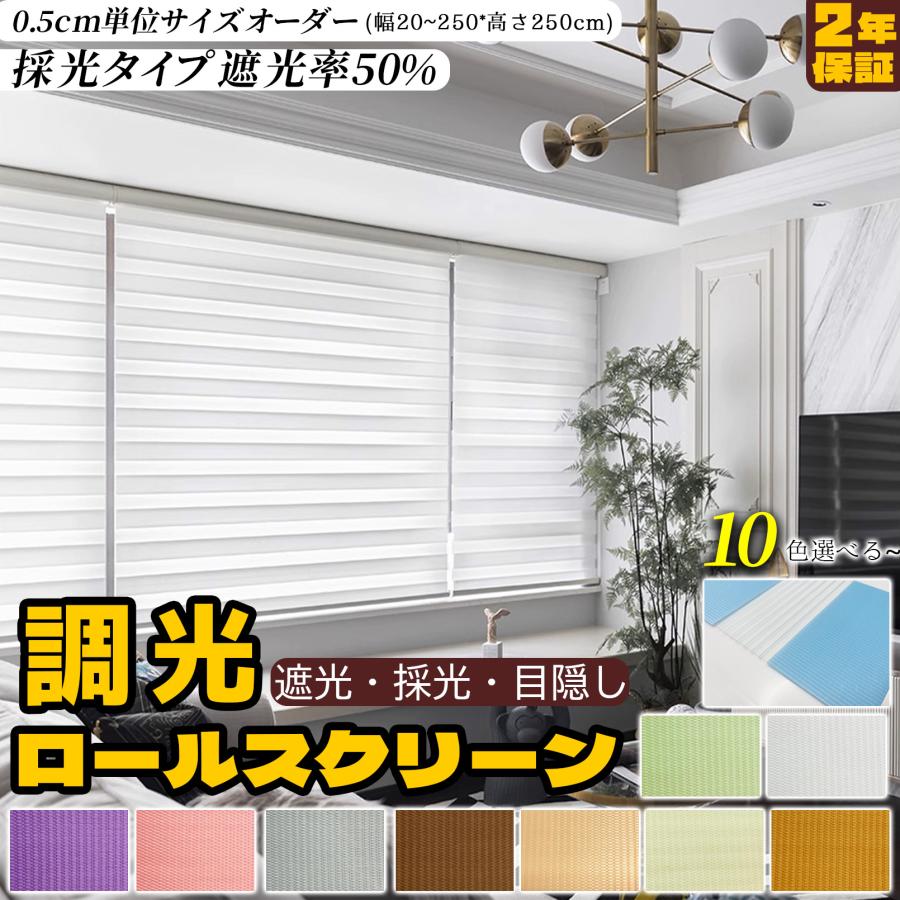 調光 ロールスクリーン ロールカーテン 0.5cm単位 オーダーメイド ブラインド 遮光率50% 採光タイプ 断熱 無地 通気 目隠し UVカット インテリア カーテン DIY | 