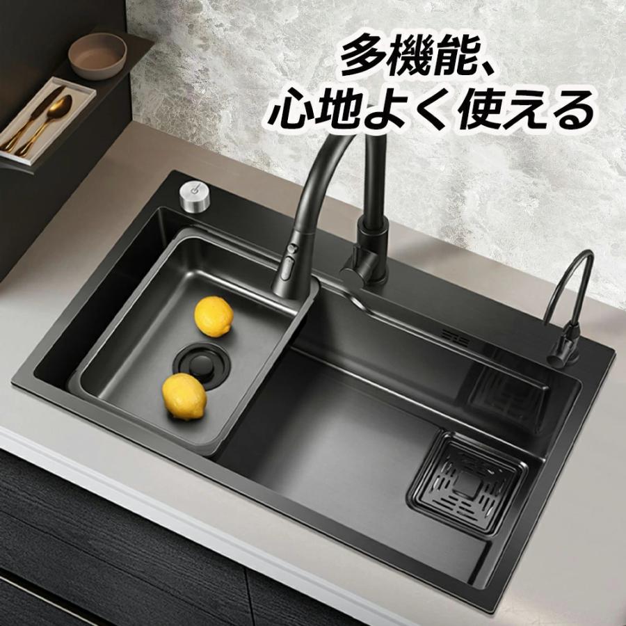キッチンシンク シンク ステンレスシンク キッチン流し台 ベランダ ガーデンシンク 大判 ナノコーティング DIY 台所 排水トラップ 防錆 耐蝕 厚手 混合水栓 |  | 02