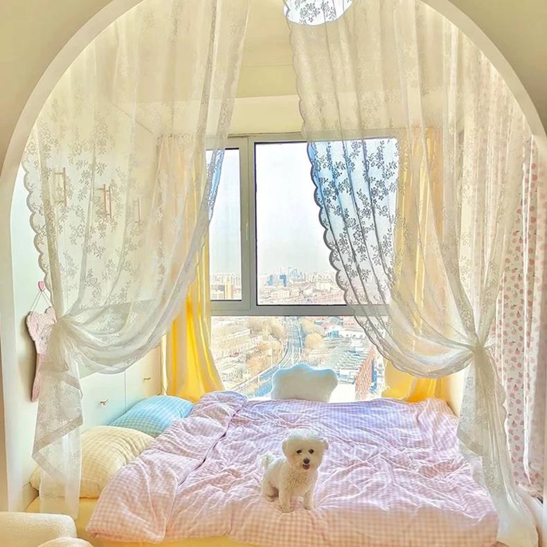 レースカーテン 2枚組 幅70-140 外から見えにくい UVカット 柄 断熱 保温 間仕切り プライバシー保護 無地 おしゃれ 北欧 出窓 小窓 2枚入り 遮像 遮光 |  | 09