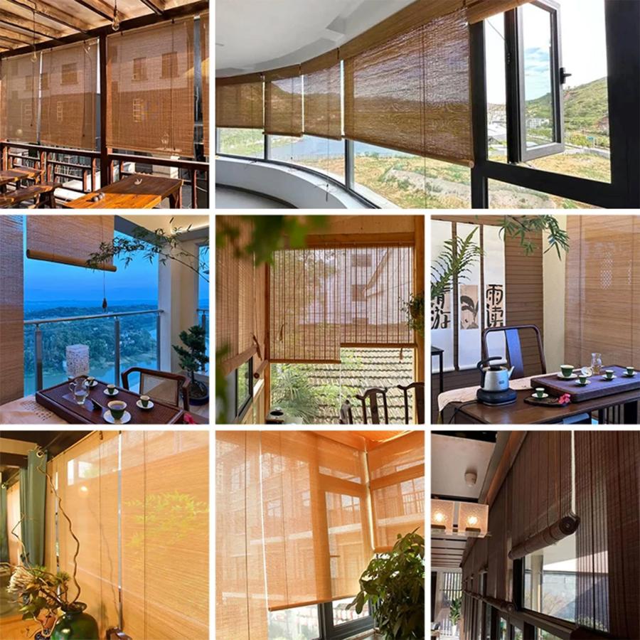 竹ロールスクリーン オーダーメイド 竹すだれ 竹簾 天然竹 巻き上げ機能付 目隠し 遮光遮熱 屋外 屋内 室内 和室 間仕切り 日除け 日よけ防止 風通し 【仕様B】 |  | 15