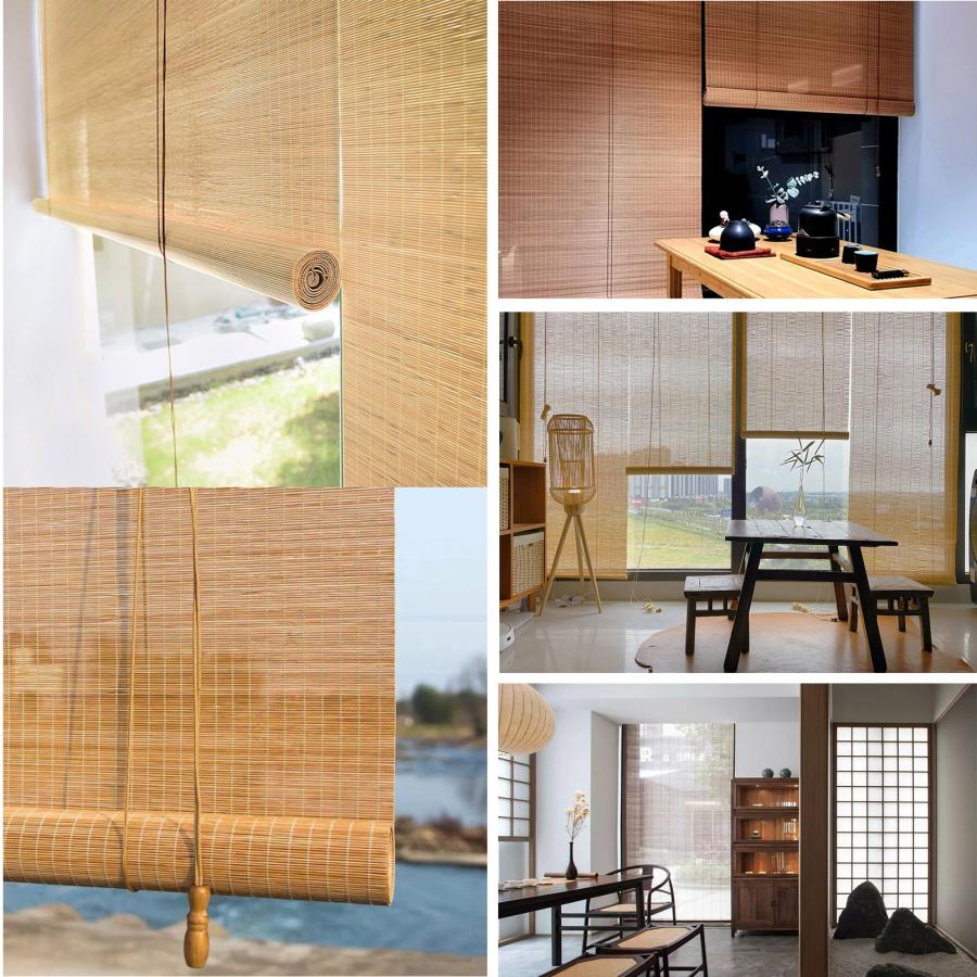 竹ロールスクリーン オーダーメイド 竹すだれ 竹簾 天然竹 巻き上げ機能付 目隠し 遮光遮熱 屋外 屋内 室内 和室 間仕切り 日除け 日よけ防止 風通し 【仕様B】 |  | 05