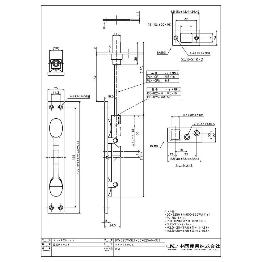 最も信頼できる 中西産業 ナカニシ 亜鉛 M8 フランス落しセット DC-825WM-SET 建築金具