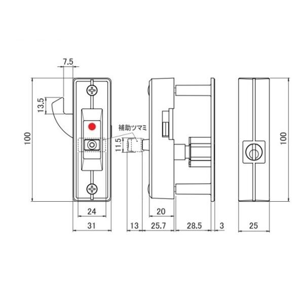 引戸用 面付戸先シリンダー鎌錠 GA-950DX シルバー色 ディンプルキー5