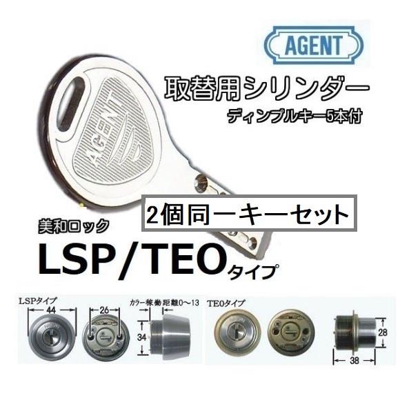 AGENT 2個同一キーセット キー5本付き LSP TEO 交換用シリンダー 