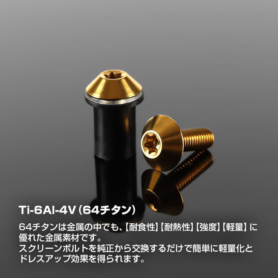 スクリーンボルト 64チタン製 4個セット ウェルナット PVCワッシャー セット カウル スクリーン カスタム ドレスアップ ゴールド BS0223 | TECHーMASTER | 04