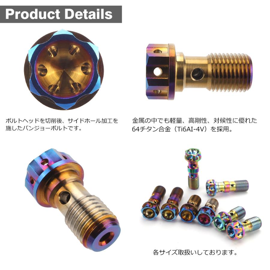 バンジョーボルト 64チタン M10 P1.0 シングル ブレーキライン 焼きチタンカラー ダークカラー 1個 JA015 | TECHーMASTER | 02