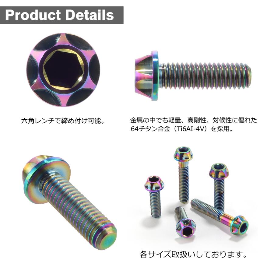 チタンボルト M6×20mm P1.0 カッティングテーパーヘッド キャップボルト 六角穴付き 焼きチタンカラー 1個 JA046 | TECHーMASTER | 02