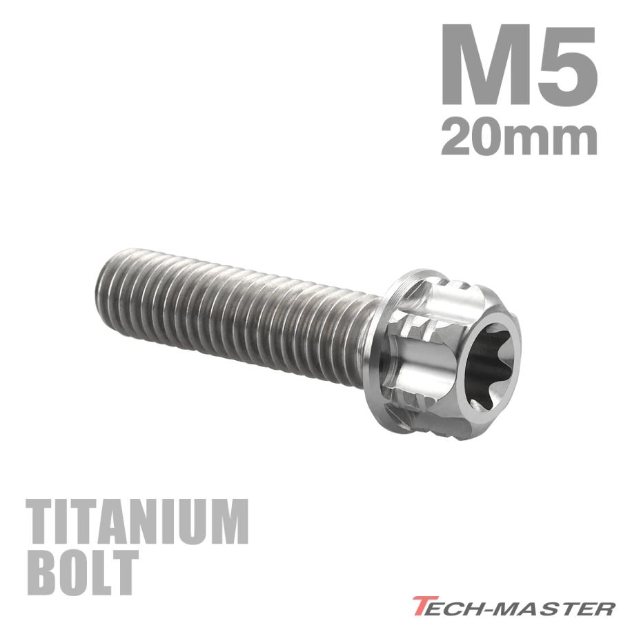 チタンボルト M5×20mm  P0.8 フランジ付き六角ボルト T型 トルクス穴付き ヘキサゴン デザイン シルバー 1個 JA1002 | TECHーMASTER