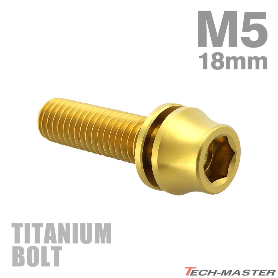 チタンボルト M5×18mm P0.8 ワッシャー組込 ステムボルト 六角穴付き ゴールドカラー 1個 JA1010 | TECHーMASTER