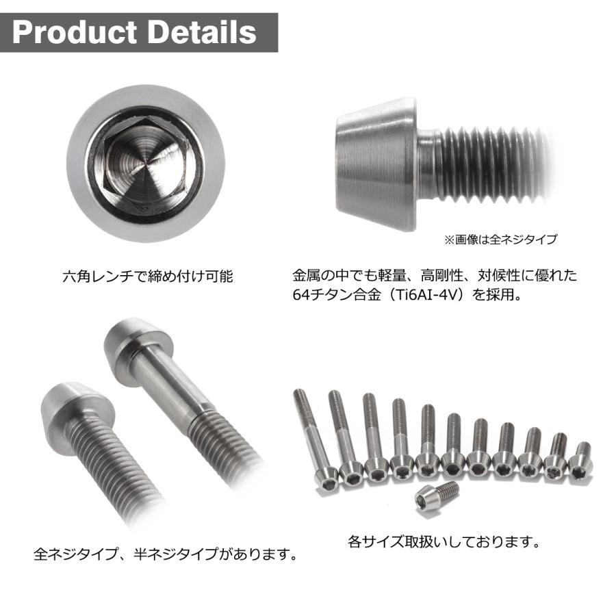 チタンボルト M6×16mm P1.0 テーパーヘッド 六角穴付き キャップボルト シルバー JA102 | TECHーMASTER | 02