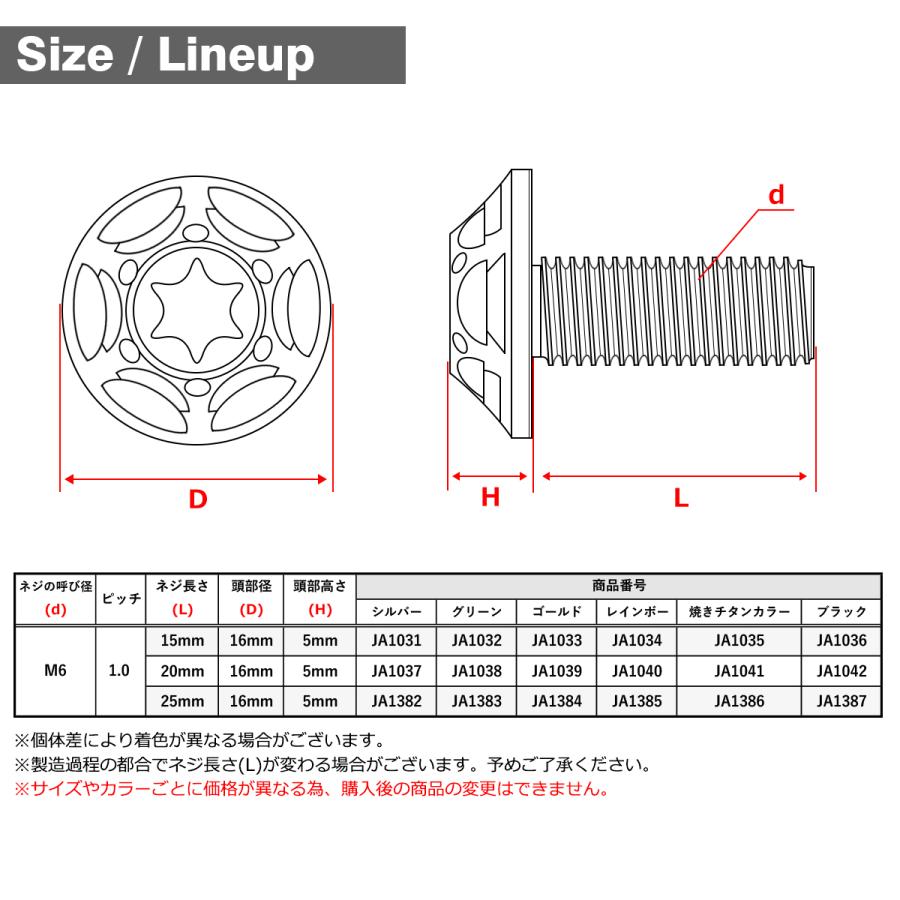 チタンボルト M6×20mm P1.0 トルクス穴 フランジ付き ボタンボルト 焼きチタンカラー 1個 JA1041|tmst|02