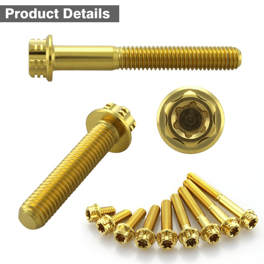 チタンボルト M8×65mm P1.25 フランジ付き六角ボルト T型 トルクス穴付き ヘキサゴン デザイン ゴールド 1個 JA1108 | TECHーMASTER | 02