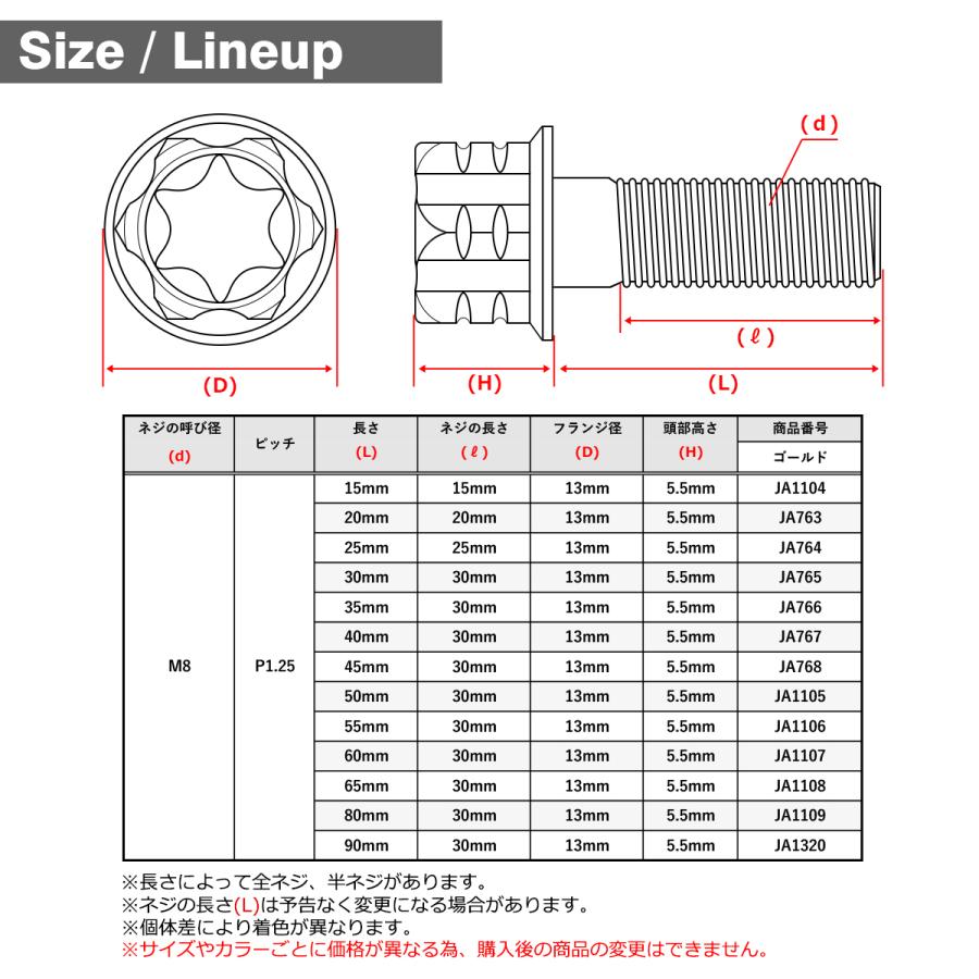 チタンボルト M8×80mm P1.25 フランジ付き六角ボルト T型 トルクス穴付き ヘキサゴン デザイン ゴールド 1個 JA1109 | TECHーMASTER | 01
