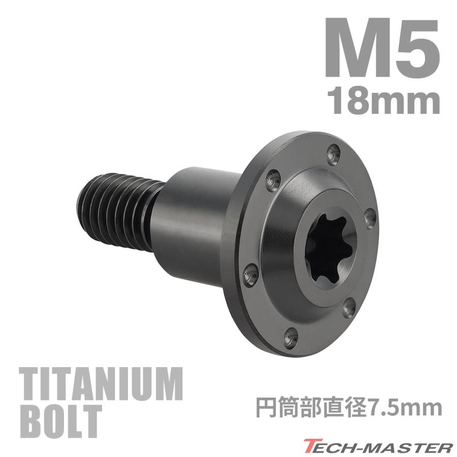 チタンボルト M5×18mm P0.8 円筒部直径7.5mm 段付きボルト トルクス穴 フランジ付き ブラック 1個 JA1364 | TECHーMASTER