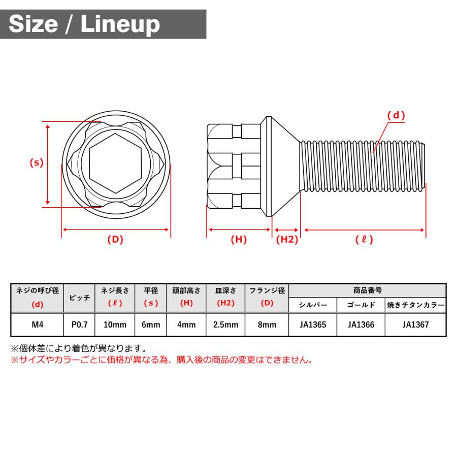 チタンボルト M4×10mm P0.7 マスターシリンダーキャップ用 皿ボルト 焼きチタンカラー 1個 JA1367 | TECHーMASTER | 01