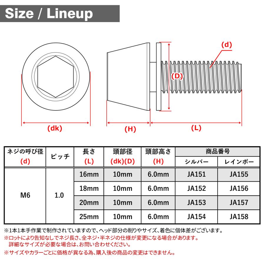 チタンボルト M6×18mm P1.0 ワッシャー組込 キャップボルト 六角穴付き シルバーカラー 1個 JA152 | TECHーMASTER | 04